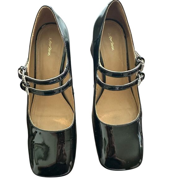& Other Stories Patent Leather Mary Jane Black Pumps Size 41 US 10 Blocked Heel - Picture 6 of 11